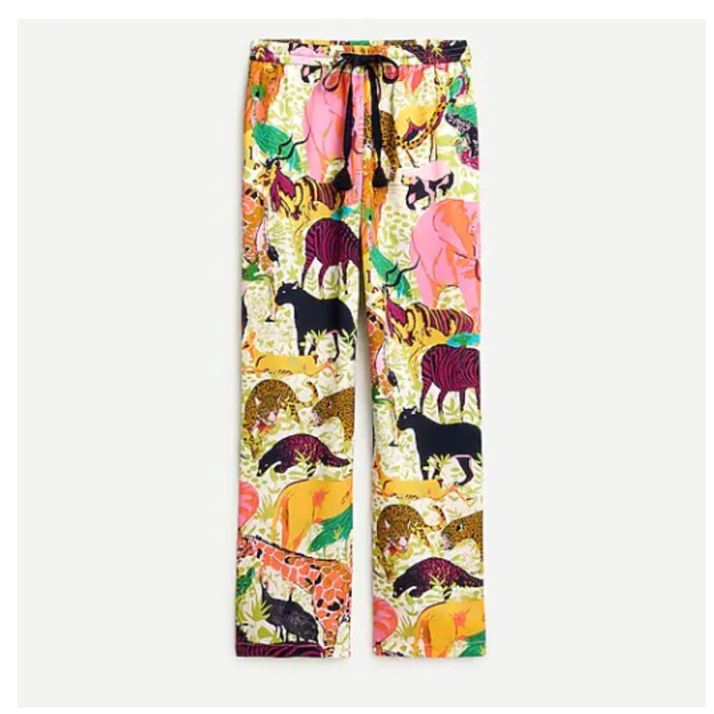 J Crew Drapey Wide-Leg Silky Pant in Ratti Safari Print, Size 2, Colorful Pants
